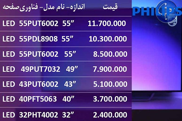 قیمت روز تلویزیون های فیلیپس در نمایندگی تهران